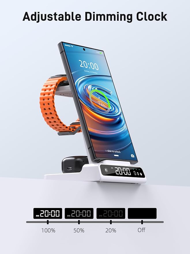 Wireless Charger for Samsung Charging Station, 3 in 1 Android Phone Charger for Samsung Galaxy S25 Ultra/S24 Ultra/S23/Z Fold7/Flip7, Galaxy Watch 8/8 Classic/Ultra/7/6/5, Galaxy Buds 3 Pro/3(White)