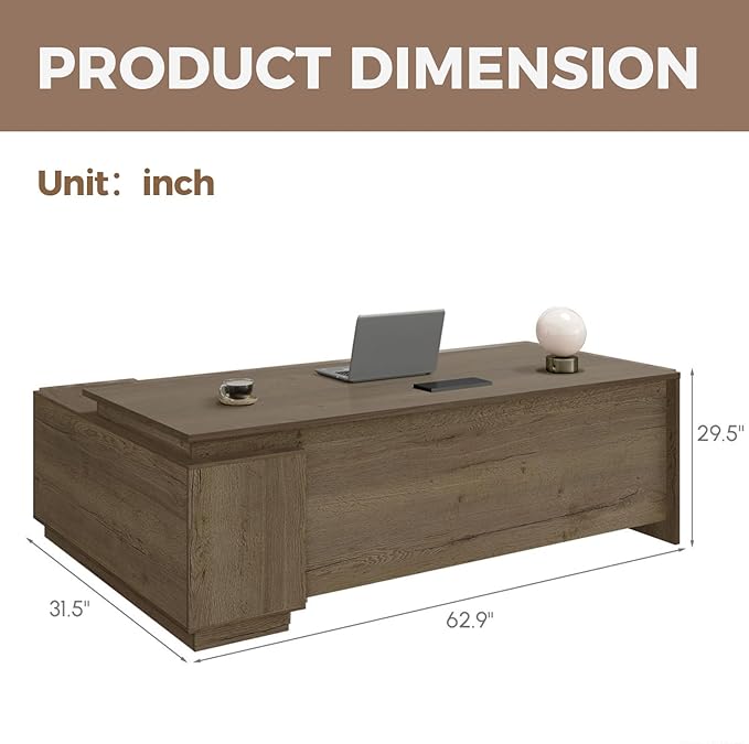 L Shape Executive Office Desk with Reversible Cabinets, Lockable Drawers, Cable Box & Privacy Panel – Modern Wood Grain Desk for Home Office or Business Use(Walnut,63" L*32" W*30" H)