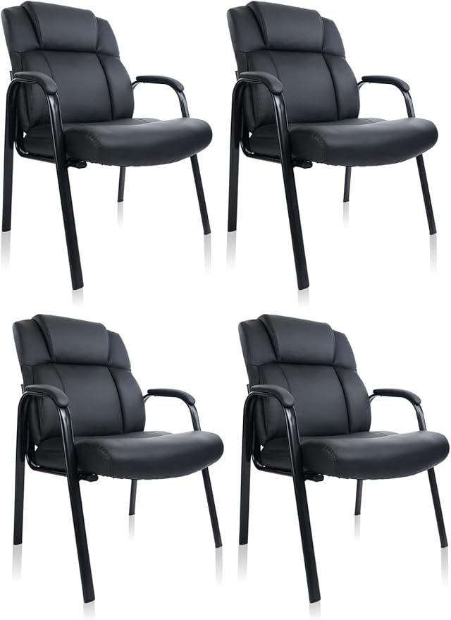 CLATINA Big Tall 500 LBS Wide Guest Chair Heavy Duty, Leather Side Reception Chairs with Padded Armrest No Wheels, Executive Office Desk Chair for Meeting Conference Waiting Room Home, Black 4 Pack