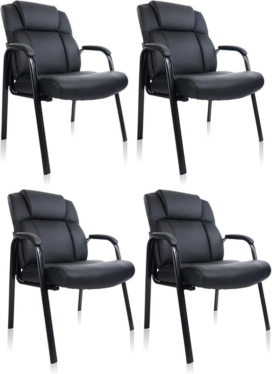 CLATINA Big Tall 500 LBS Wide Guest Chair Heavy Duty, Leather Side Reception Chairs with Padded Armrest No Wheels, Executive Office Desk Chair for Meeting Conference Waiting Room Home, Black 4 Pack