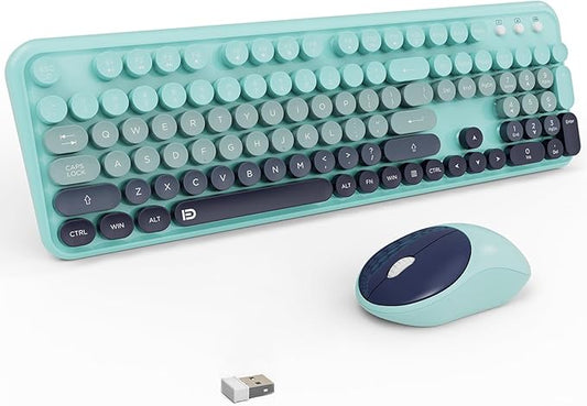 Wireless Keyboard and Mouse Combo with Switch Button- 2.4GHz Cordless Typewriter Keyboard | Auto-Sleep | USB Receiver for Windows PC/Laptop - Blue Gradient
