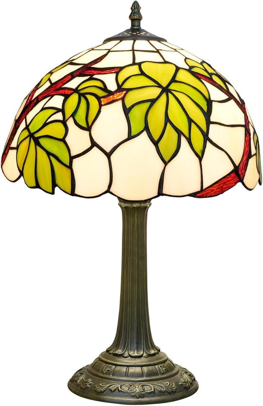 Tiffany Lamp Stained Glass Table Lamp 12 Inch Green Grape Leaf Tiffany Style Vintage Nouveau Lamp For Bedroom Living Room Study Coffee Shop Hotel Nightstand Desk Retro Light Home Decor Art Piece Gift