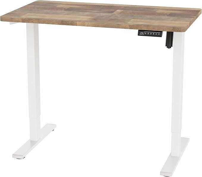 VIVO Electric 43 x 24 in Standing Desk, Memory Height Adjustment, 1B Series, One-Piece Reclaimed Wood Top, White Frame, DESK-KIT-1W4P