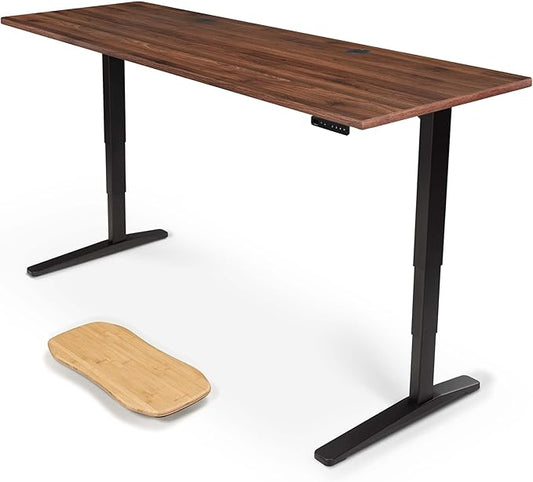 UPLIFTDESK V2 2-Leg Walnut Laminate Wood Standing Desk – Adjustable Height, Advanced 1-Touch Memory Keypad, Under Desk Cable Management, Wire Grommets & Rocker Board (Black C-Frame, 80 x 30 inch)