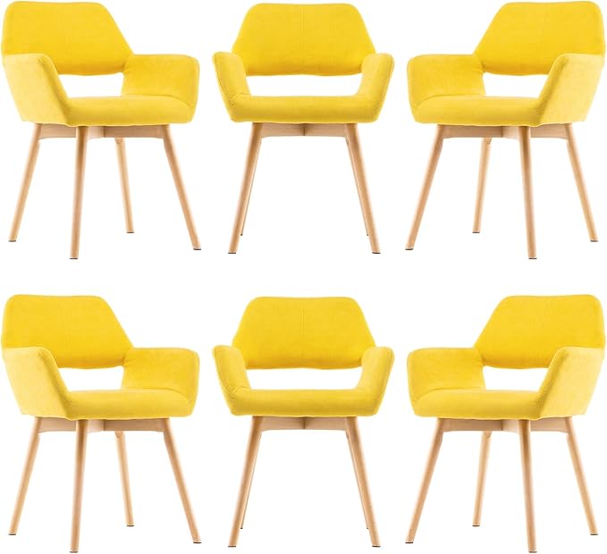 Mid Century Modern Dining Chairs Set of 6 & 4 & 2 Comfy Accent Chair Upholstered Kitchen Dining Living Room Chairs for Bedrooms Waiting Room Home Arm Desk Chair No Wheels (Yellow, 6)