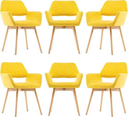 Mid Century Modern Dining Chairs Set of 6 & 4 & 2 Comfy Accent Chair Upholstered Kitchen Dining Living Room Chairs for Bedrooms Waiting Room Home Arm Desk Chair No Wheels (Yellow, 6)