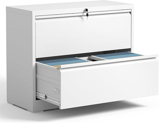 2 Drawer Lateral File Cabinets Office Metal Filing Cabinet Steel Storage Cabinet with Lock Wide Horizontal Filing Cabinets for Hanging Files Legal/Letter/A4 Size Assembly Required