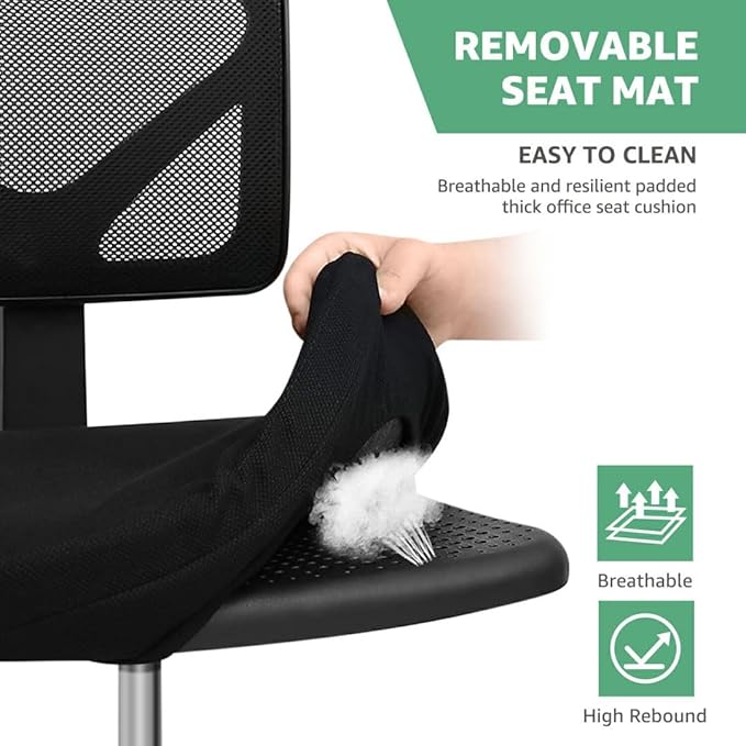 Armless Mesh Office Chair, Ergonomic Low Back Deskchair, Adjustable Rolling Task Computer Swivelchairs for Small Spaces Home Bedroom Study, Black