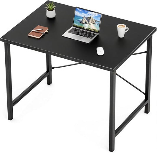 Sweetcrispy Small Computer Office Desk 32 Inch Kids Student Study Writing Work with Metal Frame Wood Tabletop Modern Simple Home Bedroom PC Table - Black
