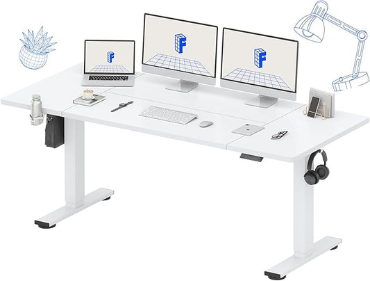 FLEXISPOT 71 x 32 Inch Large Standing Desk, Stand Up Desk with Splice Board, Rising Desks for Home Office, Office Desk with Headphone Hook (White Frame + White Top, 2 Packages)