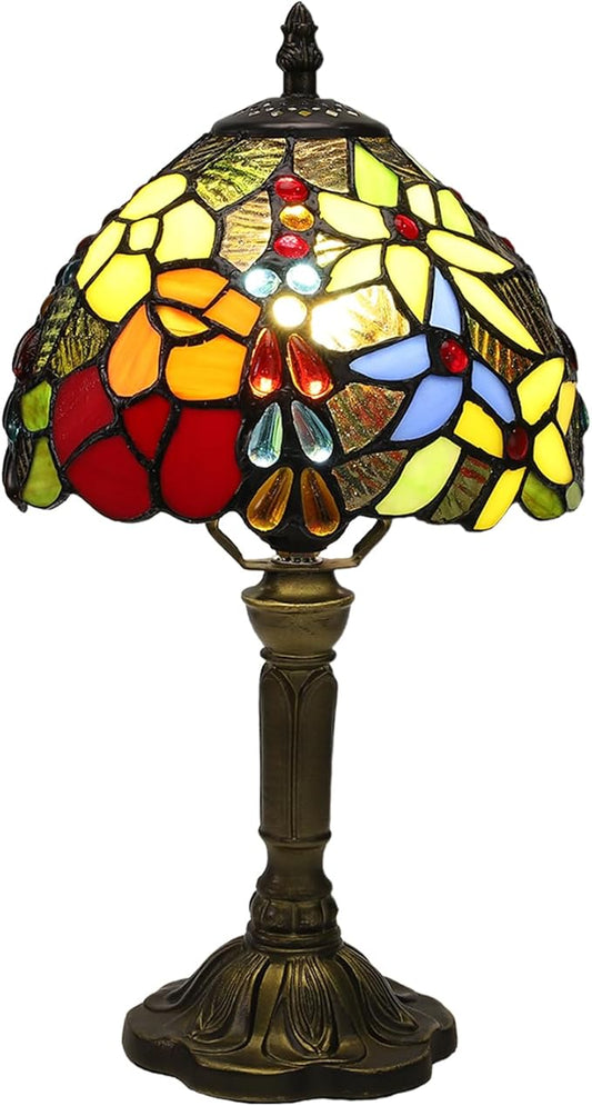 Tiffany Lamp Rose Flower Stained Glass Table Lamp for Bedroom,3 Color-Temperatures Nightstand Bedside Home Office Desk Lamp Accent Table lamp for Living Room Hotel, 8X8X14 Inch