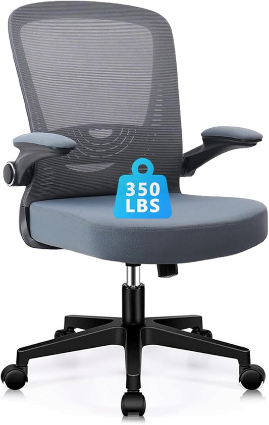 CLATINA Desk Chairs with Wheels, Ergonomic Rolling Mesh Office Chair Adjustable Height and Lumbar Support Home Office Computer Chair with Flip Up Armrests, Grey