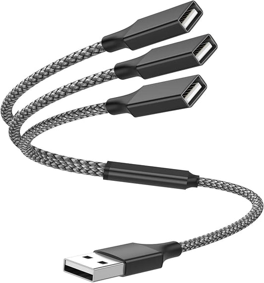USB Y Splitter 1 in 3 Out (1Ft/30cm), USB Male to 3 Female Cable for PC/Laptop/MacBook/Keyboard/PS4/PS5/Flash Drive/LED Etc.(Black)