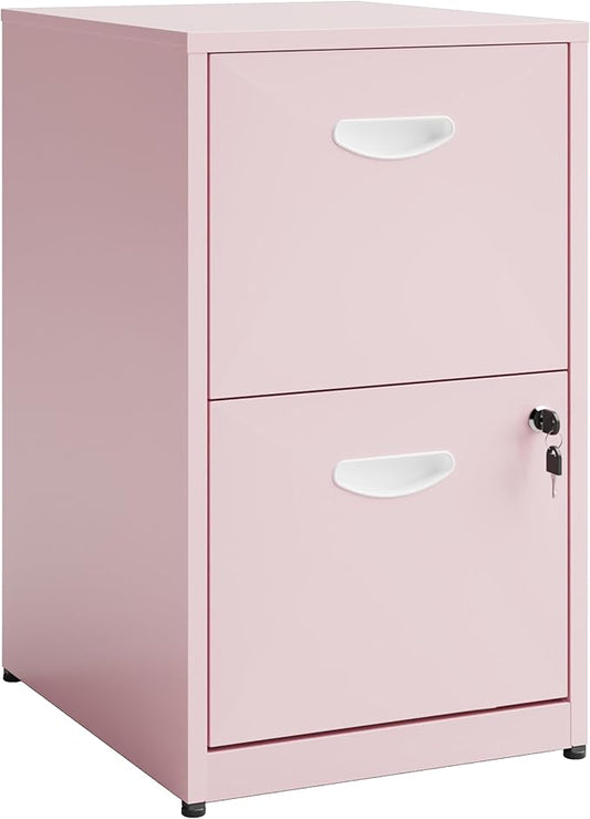 Pink Under Desk File Cabinet, 2 Drawer Locking Cabinet for Home Office, Letter Size - Assembly Required