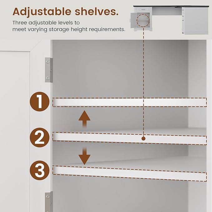 Itaar Farmhouse Executive L Shaped Desk, Home Office Desk with File Drawer and Power Outlet, Computer Corner Desk with Drawers and Storage Cabinet, Workstation for Office Home, White