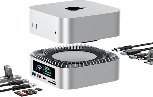 RayCue All-in-One Dock for Mac mini M4 with Smart Displays, NVMe/SATA SSD Enclosure, 4K60Hz HDMI, 10G USB-A/C, 5G USB-A*2, USB-C Charging, SD/TF, Audio – Mac mini M4 HUB &Docking Station(2024)