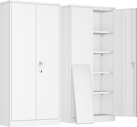 Greenvelly Metal Garage Storage Cabinet,Steel Lockable Storage Cabinet with 2 Doors and 4 Adjustable Shelves,Tall Metal Cabinet Locking File Cabinet for Office,Home, Garage, Gym, School