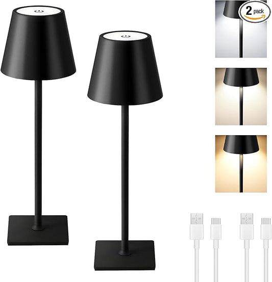 MIOBLUE 2 Pack Cordless Table Lamp,Portable LED Desk Lamp, 5200mAh Battery Operated, 3 Color Dimmable Table Light for Restaurant,Coffee Shop Night Light,Bedroom,Bars,Outdoor Party,Camping