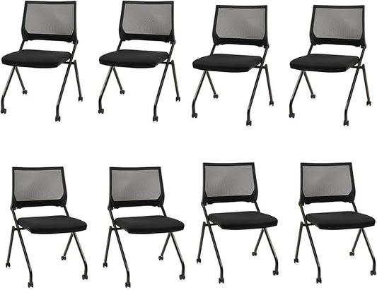 CLATINA Stackable & Foldable Waiting Room Chairs, Conference Room Chairs with Wheels & Lumbar Support, Ergonomic Mesh Bouncing Back Folding Chair for Office Meeting Schools Training, Black, 8PK