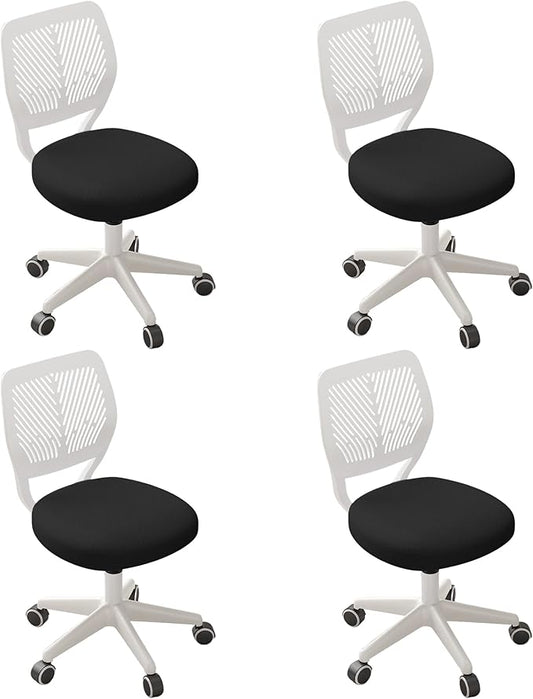 Armless Desk Chair, Height Adjustable Swivel Office Rolling Task Chairs with Soft Mesh Padded Cushion, Ergonomic Small Study Computer Chair for Girls Boys Teens (Black White, 4PCS)