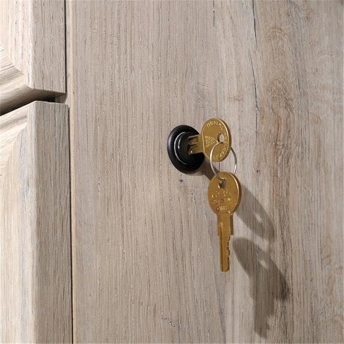 Pemberly Row 65" x 69" Contemporary Engineered Wood L-Shaped Desk with Storage, Drawers, Flip-Down Panel, Grommet Holes, for Home Office/Workspace, in Split Oak Finish