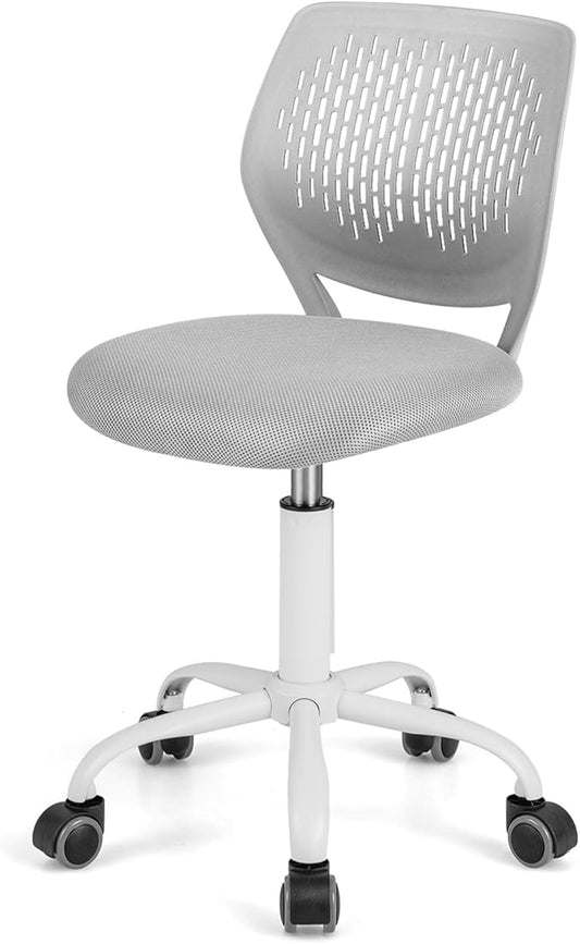 POWERSTONE Small Home Office Desk Chair, Swivel Rolling Study Computer Chair, Adjustable Height Task Chair with Armless Mid Back, Upholstered Mesh Seat, Grey
