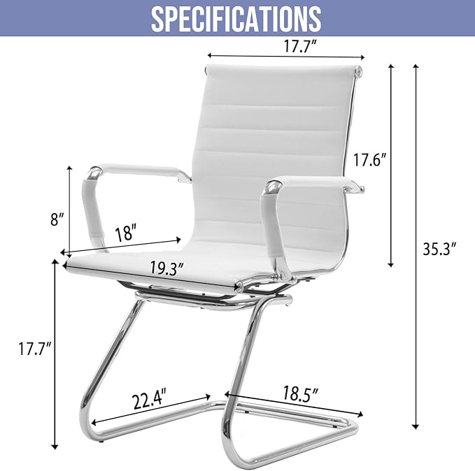 Wahson Office Guest Chairs Set of 10, Leather Reception Chairs, Mid Back Waiting Room Chair, Conference Chairs with Sled Base, Desk Chair No Wheels for Meeting/Lobby/Restroom, White