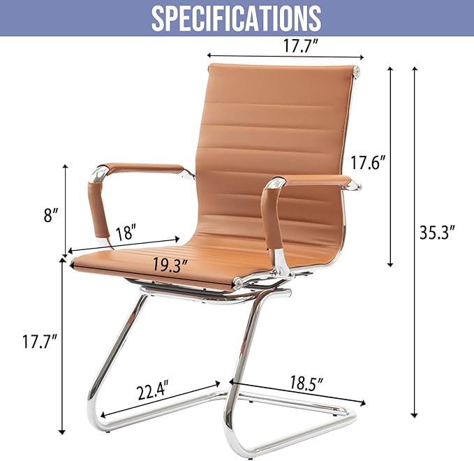 Wahson Office Guest Chairs Set of 10, Leather Reception Chairs, Mid Back Waiting Room Chair, Conference Chairs with Sled Base, Desk Chair No Wheels for Meeting/Lobby/Restroom, Terracotta