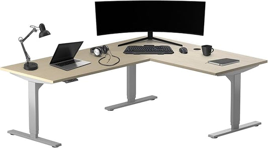 Progressive Desk L Shaped Height Adjustable Standing Desk 78" x 48" - Corner Computer Desk - Electric Stand Up Rising Workstation - Gray Frame/Bright Beech Top
