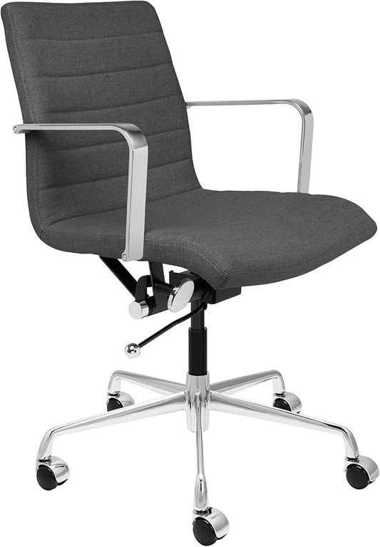 Laura Davidson Furniture SOHO II Ribbed Office Chair - Mid Back Desk Chair, Ergonomically Designed with Arm Rest & Swivel, Made of Poly-Cotton Fabric, Charcoal Fabric, Computer Chair