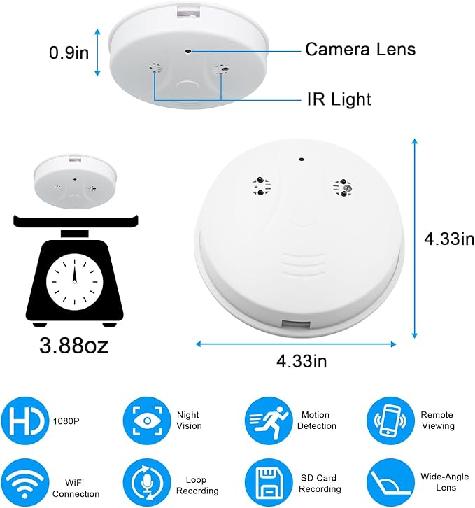 TANGMI Security Cameras WiFi Camera Smoke Detector Hidden Camera Video HD 1080P Wireless Small Nanny Cam Real-Time Spy Camera for Home with Night Vision and Motion Detection