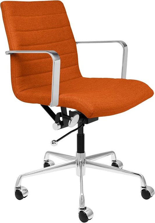 Laura Davidson Furniture SOHO II Ribbed Office Chair - Mid Back Desk Chair, Ergonomically Designed with Arm Rest & Swivel, Made of Poly-Cotton Fabric, Orange Fabric, Computer Chair