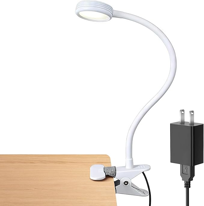 LEPOWER Clip on Light/Reading Lights/Book Light Color Changeable/Night Lights Clip on for Desk, Bed Headboard and Computers, Adapter Included (White)