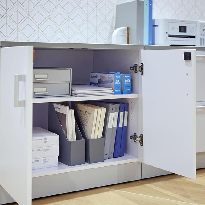 NBF Esquire Office Storage Cabinet and Lateral File - Laminate Storage Cabinet with Two Lockable Door and Adjustable Shelf - Lateral File Cabinet with 3 File Drawers - (63" W x 29.5" H, White)