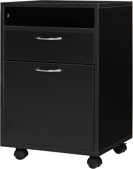 HOMCOM Mobile Storage Cabinet Organizer with Drawer and Cabinet, Printer Stand with Castors, Black
