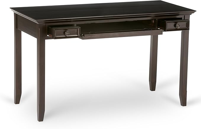 SIMPLIHOME Amherst Desk - 54-Inch Wide Solid Wood Writing Desk in Hickory Brown, Transitional Home Office Computer Table for Workspace or Study with 2 Drawers and Flip-Down Keyboard Tray