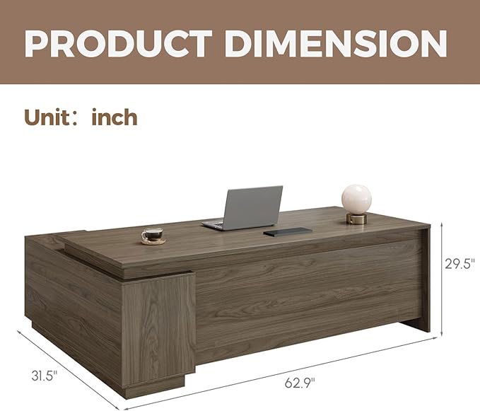 L Shape Executive Office Desk with Reversible Cabinets, Lockable Drawers, Cable Box & Privacy Panel – Modern Wood Grain Desk for Home Office or Business Use(Black Walnut,63" L*32" W*30" H)