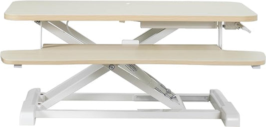 VIVO 28 inch Desk Converter, K Series, Height Adjustable Sit to Stand Riser, Dual Monitor and Laptop Workstation with Keyboard Tray, Light Wood Top, White Frame, DESK-V028KF