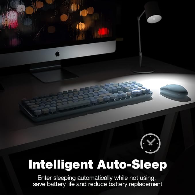 Wireless Keyboard and Mouse Combo - GEEZER Sky Blue Full-Sized Colorful Keyboard 104 Keys - USB 2.4 G Receiver Plug Play with Round Keycap Typewriter Keyboards, for Windows, PC, Laptop, Desktop