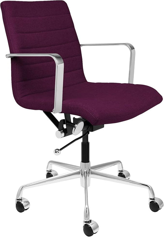Laura Davidson Furniture SOHO II Ribbed Office Chair - Mid Back Desk Chair, Ergonomically Designed with Arm Rest & Swivel, Made of Poly-Cotton Fabric, Purple Fabric, Computer Chair