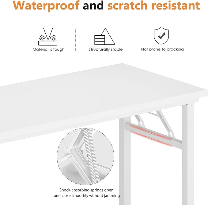 Folding Desk, 62 inch No Assembly Folding Desks for Small Spaces, Sturdy Foldable Computer Desk, Functional Home Office Desks, Study Writing Desk Office Table Workstation for Home Office Outdoor