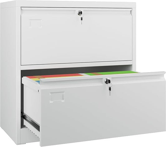 SUXXAN 2 Drawer File Cabinet, Lateral Filing Cabinet with 2 Locks for Home Office, Black File Cabinets with Business Card Holder for Letter/Legal/F4/A4 Hanging Files