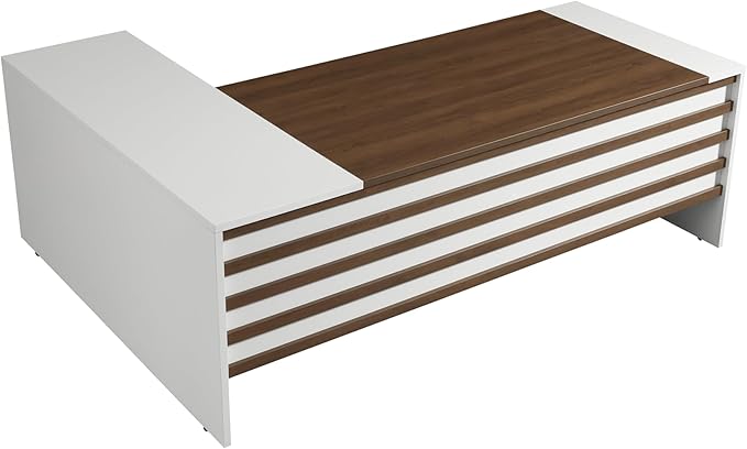 Leon 87" Wood Office Furniture Set of 3pcs | Executive Right Side L Shaped Corner Desk & File Drawers w/Telescopic Rail | Coffee Table | Storage Cabinet w/Chrome Handles | Modern Home Workstation