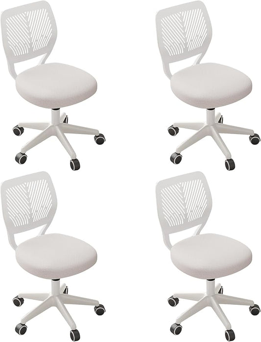 Armless Desk Chair, Height Adjustable Swivel Office Rolling Task Chairs with Soft Mesh Padded Cushion, Ergonomic Small Study Computer Chair for Girls Boys Teens (White, 4PCS)