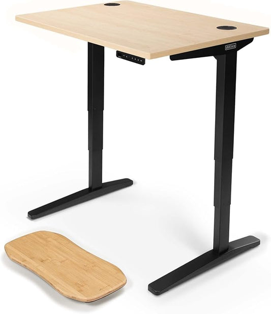 UPLIFTDESK V2 2-Leg Maple Laminate Wood Standing Desk – Adjustable Height, Advanced 1-Touch Memory Keypad, Under Desk Cable Management, Wire Grommets & Rocker Board (Black C-Frame, 42 x 30 inch)