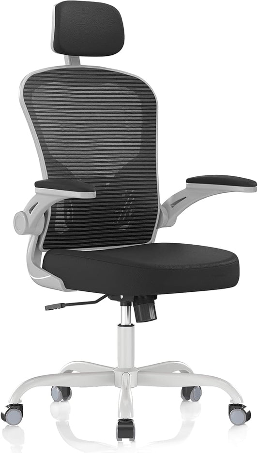Office Chair Ergonomic Desk Chair, 330LBS Capacity, High Back Computer Chair for Long Hours Comfortable, Rolling Swivel Chair for Home Office, Flip-up Armrests（Grey Black）