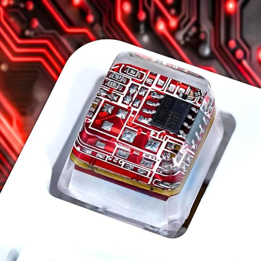 Red Circuit Board Artisan Keycap R1 OEM Profile Custom Keycaps 1U ESC Handmade Gaming Resin Key Cap Cherry MX Switch Compatible Mechanical Keyboard Tech Lover Gift
