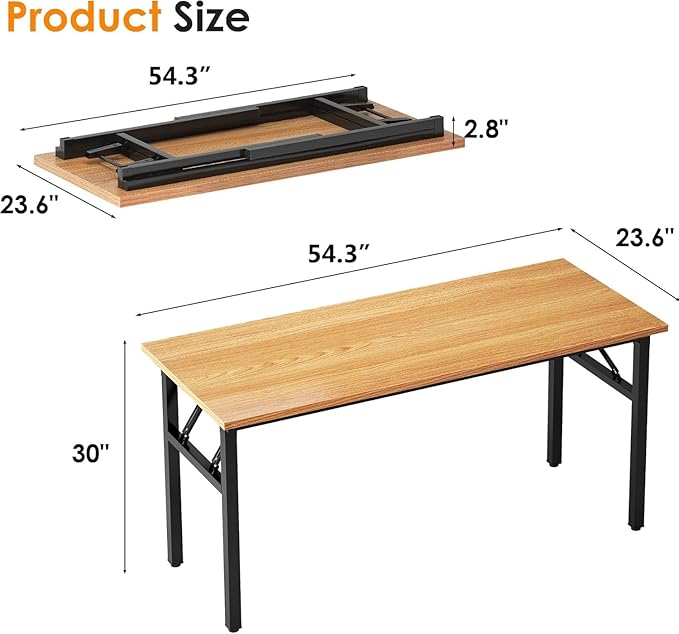 Need Office Computer Desk - 54.3L Sturdy and Heavy Duty Folding Laptop Table, Writing Table Home Office Desk, No Assembly Required Teak&Black