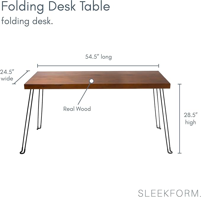 Sleekform Wooden Folding Desk - Small Folding Table Portable with Collapsible Hairpin Legs - Wood Foldable Desks for Small Spaces - Space Saving Portable Computer Desk - Walnut
