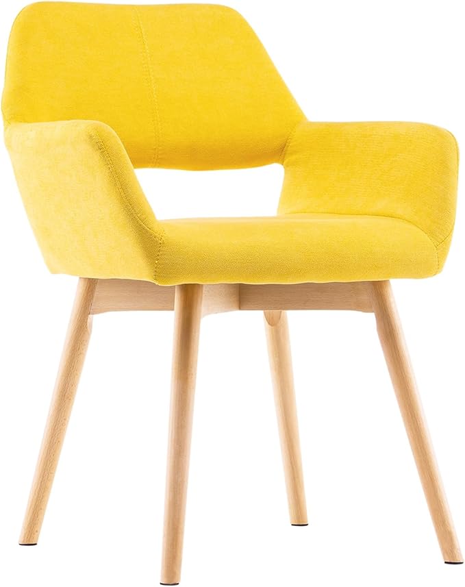 Desk Chair No Wheels Vanity Chair Comfy Accent Chair for Living Dining Room Bedroom Home Office Mid Century Modern Upholstered Armchair(Yellow, 1)